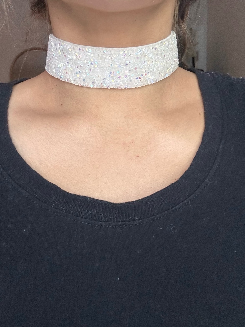 Nordstrom Iridescent White Crystal Wide Choker Necklace